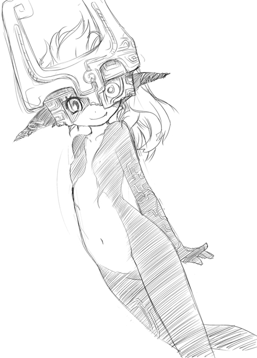 ajoea, midna, nintendo, the legend of zelda, the legend of zelda: twilight princess, fang, greyscale, helmet, monochrome, smile, solo