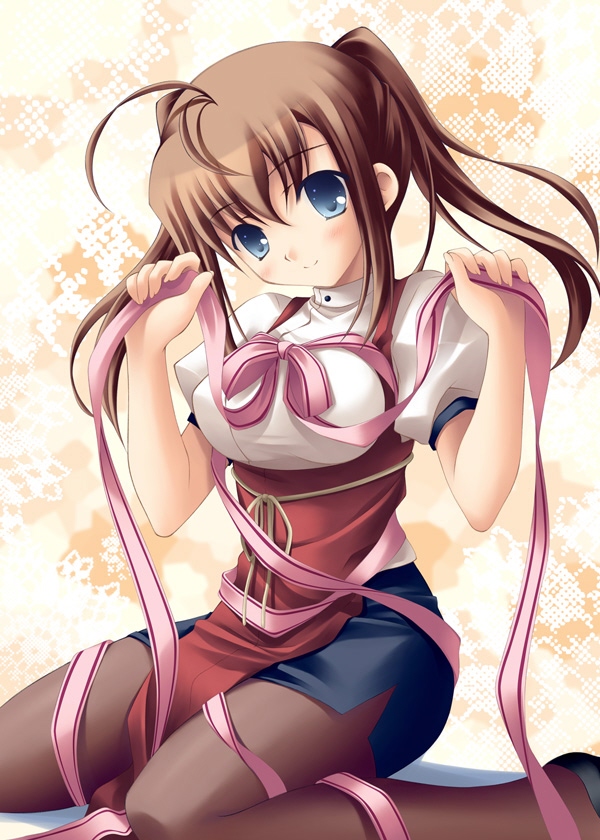 tagme, ahoge, apron, black pantyhose, bow, pantyhose, ribbon, skirt, solo