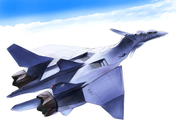 mimura kaoru, ffr-31mr/d super sylph, sentou yousei yukikaze, 00s, aircraft, airplane, cloud, fighter jet, military, military vehicle, no humans, sky, vehicle focus