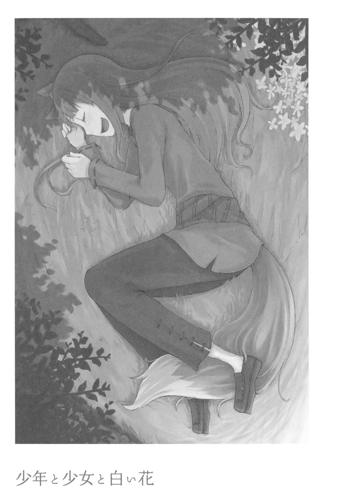 ayakura juu, holo, spice and wolf, highres, novel illustration, official art, 00s, 1girl, animal ears, closed eyes, female focus, greyscale, long hair, lying, monochrome, solo, tail, wolf ears, wolf tail