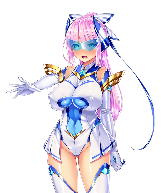 satou kuuki, kisaragi nozomi, shinsou seiki elementia, game cg, large variant set, non-web source, official art, variant set, 1girl, bare shoulders, blue-tinted eyewear, blue eyes, blush, breasts, cameltoe, chest jewel, clenched hand, covered erect nipples, covered navel, cowboy shot, elbow gloves, element venus, gem, gloves, gluteal fold, hair ribbon, headgear, high ponytail, highleg, highleg leotard, impossible clothes, impossible leotard, large breasts, legs apart, leotard, long hair, looking at viewer, magical girl, nose blush, open mouth, outstretched arm, pink hair, pleated skirt, ponytail, ribbon, shiny clothes, shiny skin, showgirl skirt, simple background, skin tight, skirt, solo, standing, sweatdrop, thighhighs, tinted eyewear, transparent background, white gloves, white leotard, white thighhighs