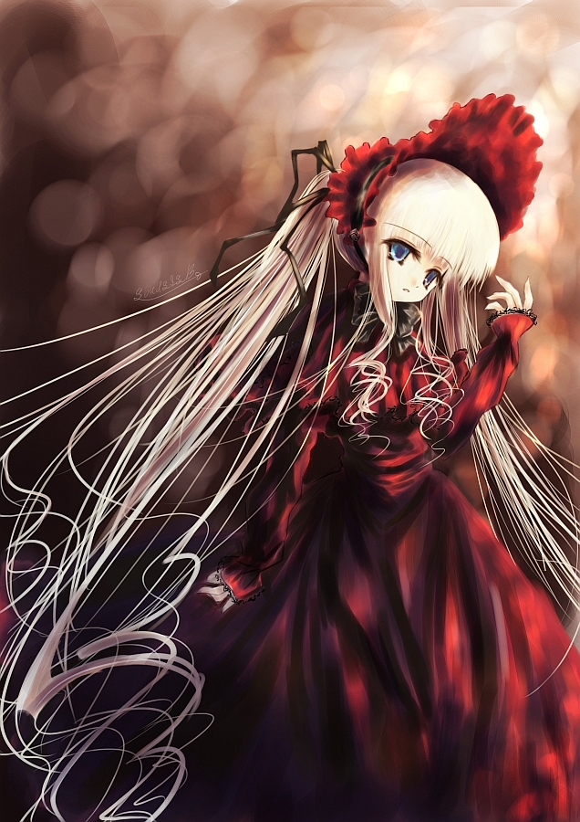 abudala, shinku, rozen maiden, 00s, blonde hair, bonnet, dress, long hair, solo, twintails