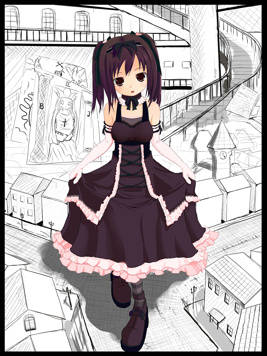 popo (0kyono0), ptc, bad id, bad pixiv id, highres, tagme, goth fashion, ribbon, short hair, solo