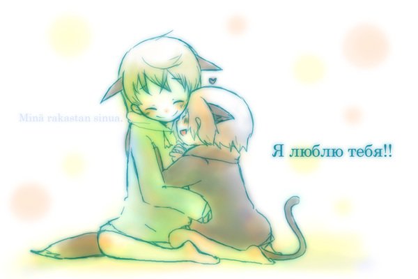 muro, eila ilmatar juutilainen, sanya v. litvyak, strike witches, world witches series, translated, 00s, 2girls, animal ears, blush, chibi, hug, multiple girls