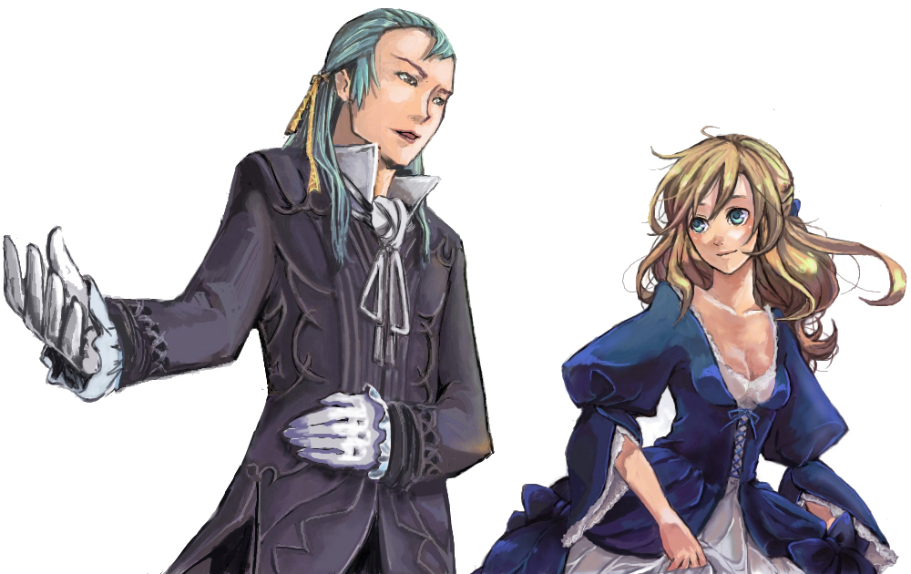 pisuke, original, blonde hair, blue eyes, blue hair, dress, gloves, smile