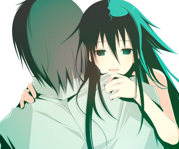 8055, sakisaka fuminori, saya (saya no uta), saya no uta, green eyes, green hair, hug, long hair