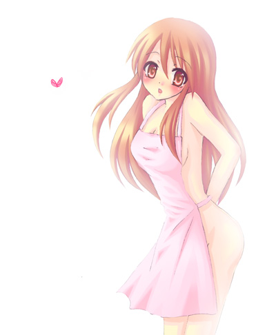 mizuno yun, asahina mikuru, suzumiya haruhi no yuuutsu, lowres, 00s, apron, brown eyes, brown hair, long hair, naked apron, solo
