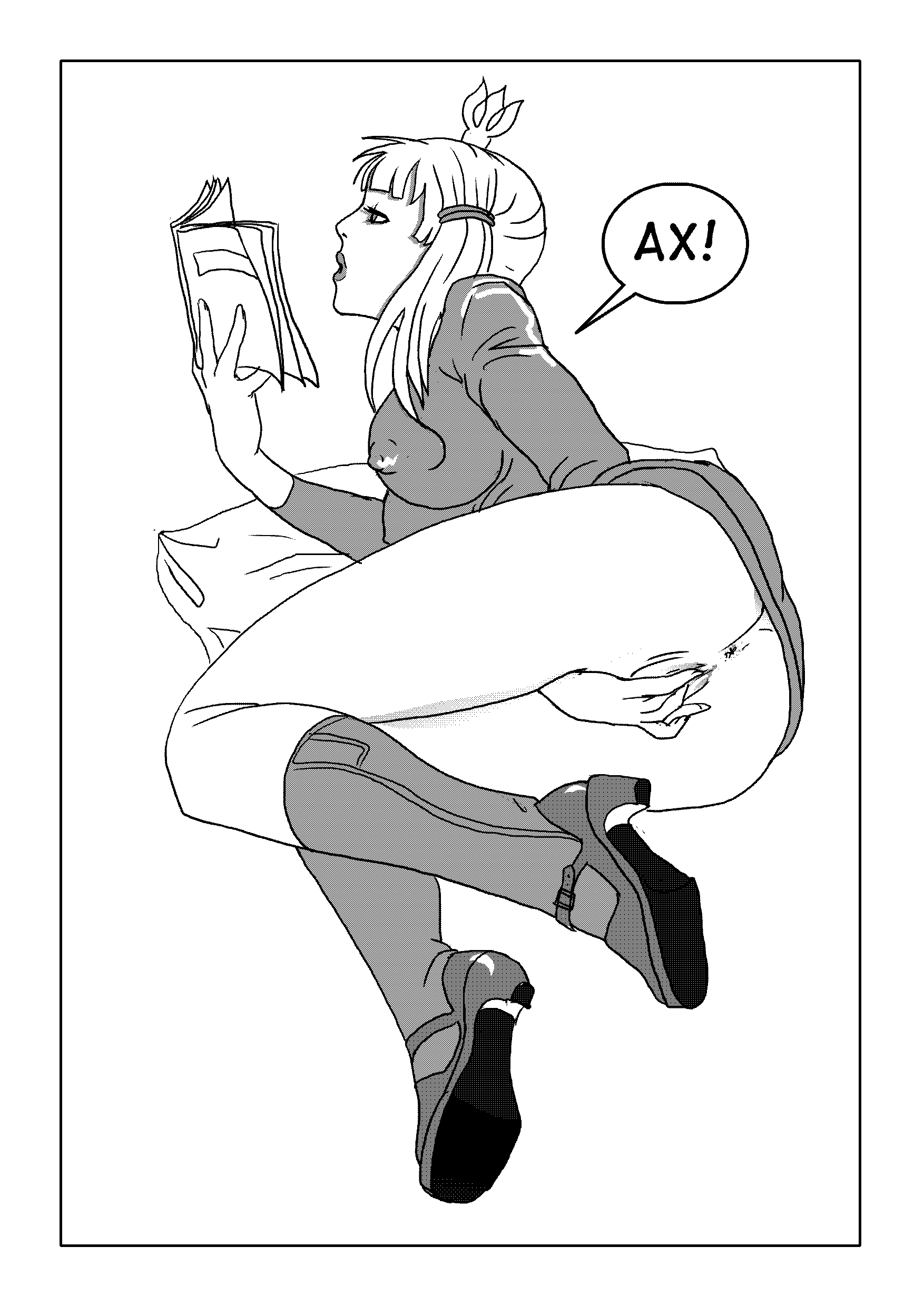 smolev, bremenskiye muzykanty, novye bremenskiye, po sledam bremenskih muzykantov, town musicians of bremen, absurdres, highres, anus, ass, blonde hair, book, crown, dress, high heels, lying, masturbation, monochrome, princess, pussy, reading, russian, shoes, short dress, socks, twintails, uncensored