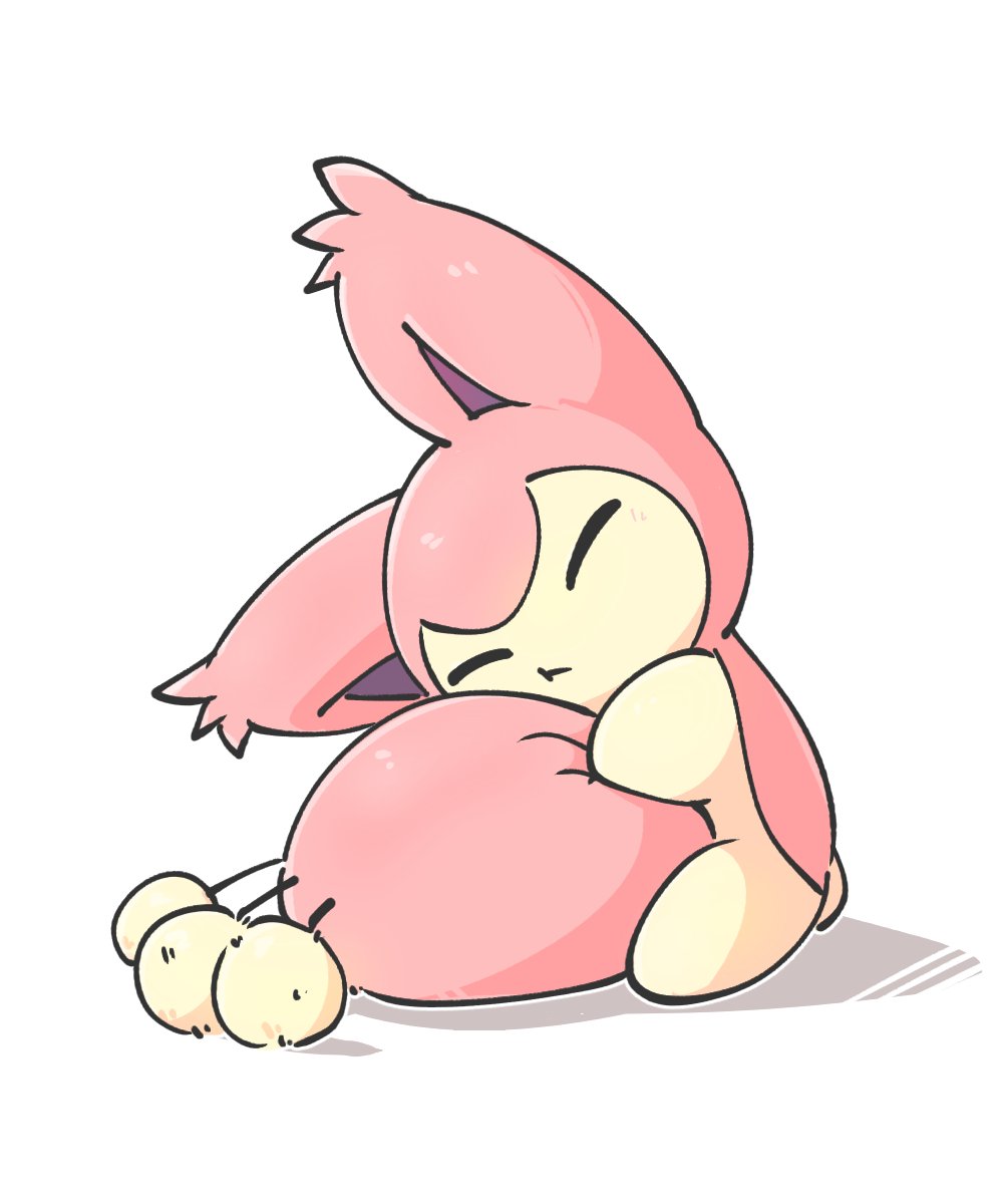 otyappa tyabatyaba, skitty, nintendo, pokemon, highres, animal focus, cat, full body, gen 3 pokemon, holding own tail, no humans, pokemon (creature), pokemon focus, simple background, solo, tail, white background