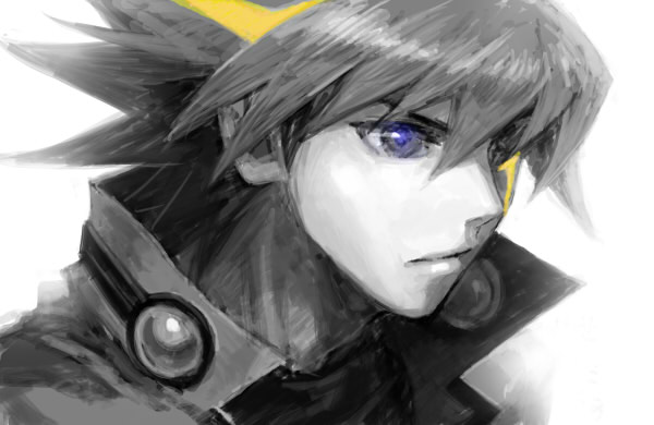 tea (retroz), fudo yusei, yu-gi-oh!, yu-gi-oh! 5d's, bad id, bad pixiv id, 00s, 1boy, black hair, jacket, male focus, multicolored hair, solo, streaked hair