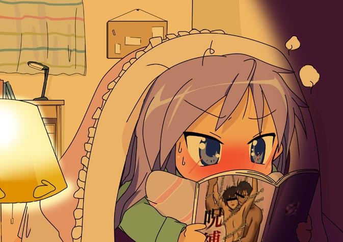 hiiragi kagami, lucky star, 00s, blush, reading