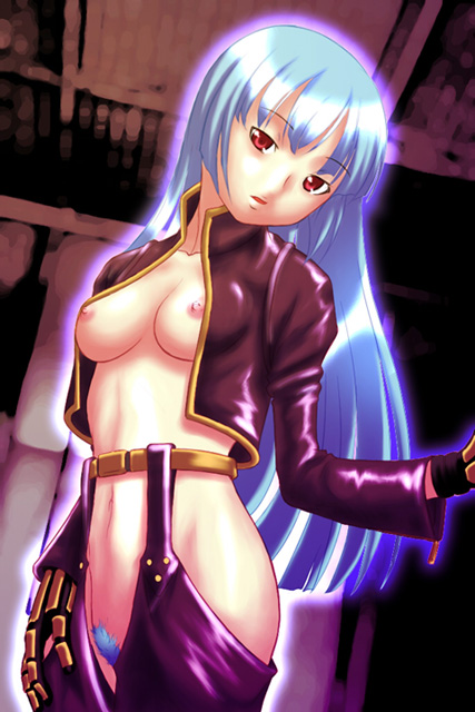 itou nobuhiro, kula diamond, snk, the king of fighters, 1girl, blue hair, breasts, female focus, long hair, nipples, nude, solo