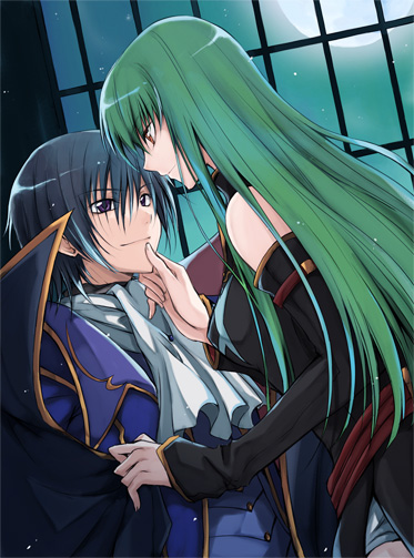 rena222, sasahara rena, c.c., lelouch vi britannia, code geass, bad id, bad pixiv id, 00s, 1boy, 1girl, black hair, couple, green hair, hetero, long hair
