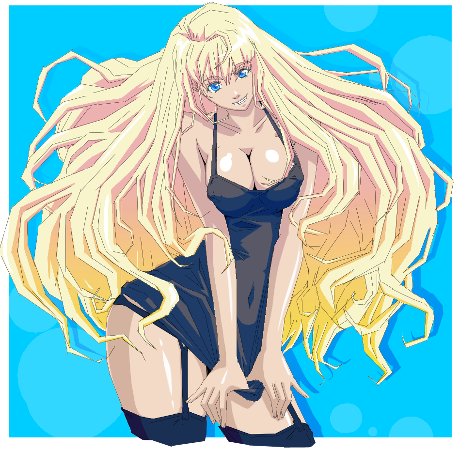 kona (irohanihoheto), sheryl nome, macross, macross frontier, 00s, blonde hair, blue eyes, breasts, cleavage, large breasts, long hair, oekaki, thighhighs