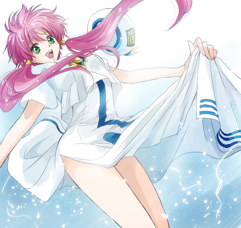 akina tsukako, mizunashi akari, aria (manga), bad id, bad pixiv id, tagme, 00s, blouse, green eyes, pink hair, shirt, short hair with long locks, solo, white shirt