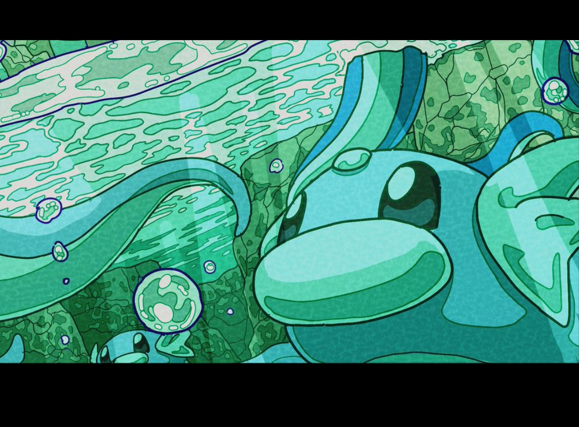 onamuzi illust, dratini, nintendo, pokemon, closed mouth, dragon, gen 1 pokemon, head wings, no humans, outdoors, pokemon (creature), pokemon focus, swimming, tail, underwater, water, wings