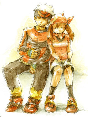 keko (corona), brendan (pokemon), may (pokemon), nintendo, pokemon, pokemon rse, lowres, 00s, 1boy, 1girl, bandana, bike shorts, brown hair, gloves, hat, short hair, sitting, sleeping, white hair