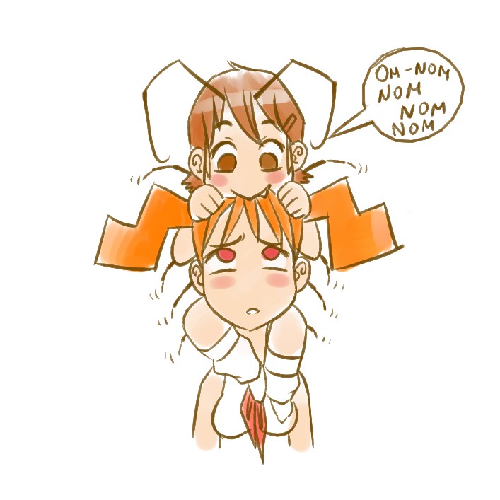 dvach-tan, scolopendra-tan, 2ch.ru, 2girls, antennae, blush, brown eyes, brown hair, fang, multiple girls, orange hair, pioneer movement, pioneer neckerchief, red eyes, socks, soviet, soviet pioneer, twintails