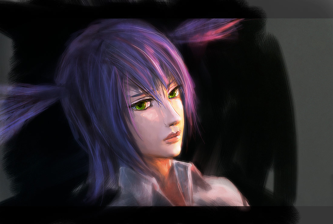 arsenixc, unyl-chan, iichan.ru, 1girl, female focus, green eyes, long hair, purple hair, solo, twintails
