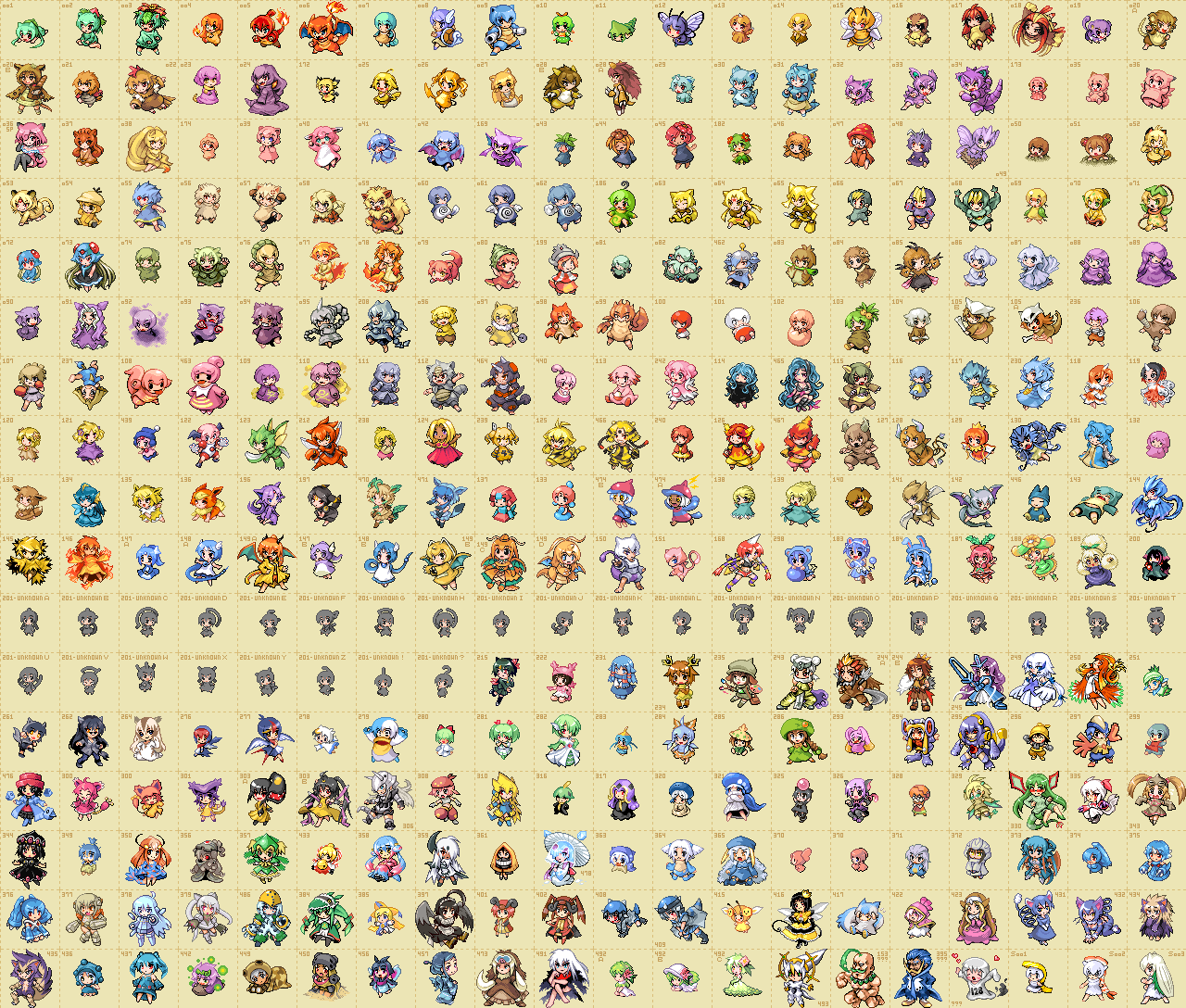 aozane, abra, absol, aerodactyl, aggron, alakazam, arbok, arcanine, arceus, ariados, articuno, azumarill, azurill, bagon, baltoy, bayleef, beedrill, beldum, bellossom, bellsprout, blastoise, blissey, breloom, bronzong, bronzor, bulbasaur, butterfree, caterpie, celebi, chansey, charizard, charmander, charmeleon, chimecho, chingling, claydol, clefable, clefairy, cleffa, cloyster, combee, corsola, cranidos, crobat, cubone, darkrai, delcatty, dewgong, diglett, ditto, dodrio, doduo, dragonair, dragonite, dratini, drowzee, dugtrio, dusclops, eevee, ekans, electabuzz, electivire, electrode (pokemon), elekid, empoleon, entei, espeon, exeggcute, exeggutor, exploud, farfetch'd, fearow, feebas, finneon, flareon, flygon, froslass, gardevoir, gastly, gastrodon, gastrodon (west), gengar, geodude, glaceon, glameow, gloom (pokemon), golbat, goldeen, golduck, golem (pokemon), graveler, grimer, growlithe, grumpig, gulpin, gyarados, happiny, hariyama, haunter, hippopotas, hippopotas (male), hippowdon, hippowdon (male), hitmonchan, hitmonlee, hitmontop, ho-oh, hoppip, horsea, hypno, igglybuff, ivysaur, jigglypuff, jirachi, jolteon, jumpluff, jynx, kabuto (pokemon), kabutops, kadabra, kakuna, kangaskhan, kingdra, kingler, kirlia, koffing, krabby, kricketot, kricketune, lapras, leafeon, lickilicky, lickitung, linoone, loudred, lugia, lumineon, luvdisc, machamp, machoke, machop, magby, magikarp, magmar, magmortar, magnemite, magneton, magnezone, makuhita, mamoswine, manectric, mankey, marill, marowak, masquerain, mawile, medicham, meowth, metagross, metang, metapod, mew (pokemon), mewtwo, mightyena, milotic, mime jr., misdreavus, moltres, mr. mime, muk, munchlax, nidoking, nidoqueen, nidoran, nidoran (female), nidoran (male), nidorina, nidorino, ninetales, nosepass, oddish, omanyte, omastar, onix, pachirisu, paras, parasect, pelipper, persian (pokemon), phanpy, pichu, pidgeot, pidgeotto, pidgey, pikachu, pinsir, politoed, poliwag, poliwhirl, poliwrath, ponyta, poochyena, porygon, porygon-z, porygon2, primeape, probopass, psyduck, purugly, raichu, raikou, ralts, rampardos, rapidash, raticate, rattata, rayquaza, regice, regigigas, regirock, registeel, rhydon, rhyhorn, rhyperior, salamence, sandshrew, sandslash, scizor, scyther, seadra, seaking, sealeo, seel, shaymin, shaymin (land), shaymin (sky), shelgon, shellder, shellos, shellos (west), shroomish, skiploom, skitty, skuntank, slowbro, slowking, slowpoke, smeargle, smoochum, sneasel, snorlax, snorunt, spearow, spheal, spiritomb, spoink, squirtle, stantler, staraptor, starmie, staryu, steelix, stunky, suicune, surskit, swalot, swellow, taillow, tangela, tangrowth, tauros, tentacool, tentacruel, trapinch, tropius, tyrogue, umbreon, unown, unown !, unown ?, unown a, unown b, unown c, unown d, unown e, unown f, unown g, unown h, unown i, unown j, unown k, unown l, unown m, unown n, unown o, unown p, unown q, unown r, unown s, unown t, unown u, unown v, unown w, unown x, unown y, unown z, vaporeon, venomoth, venonat, venusaur, vespiquen, vibrava, victreebel, vileplume, voltorb, vulpix, wailmer, wailord, walrein, wartortle, weedle, weepinbell, weezing, whismur, wigglytuff, wingull, zangoose, zapdos, zubat, nintendo, original, pokemon, pokemon dppt, pokemon gsc, pokemon rgby, pokemon rse, persian, annotation request, commentary request, non-web source, source request, 00s, 1990s (style), 6+boys, 6+girls, absolutely everyone, black hair, blue hair, bone, everyone, fiery hair, fire, flame-tipped tail, food, game sprite, gen 1 pokemon, gen 2 pokemon, gen 3 pokemon, gen 4 pokemon, holding, holding bone, holding spoon, horns, imageboard desourced, legendary pokemon, multiple boys, multiple girls, mythical pokemon, personification, pokemon (creature), purple hair, red hair, retro artstyle, single horn, spoon, sprite, sprite sheet, starter pokemon trio, sushi, tail