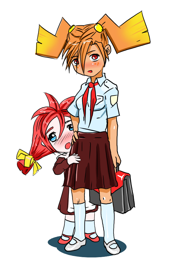 smolev, dvach-tan, ussr-tan, bag, orange hair, red hair, soviet, soviet pioneer, twintails