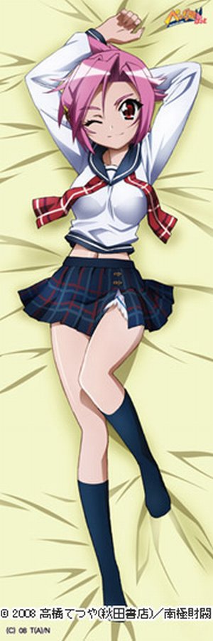 etorofu kujira, penguin musume, long image, tall image, 00s, dakimakura (medium), full body, lying, pink hair, school uniform, serafuku