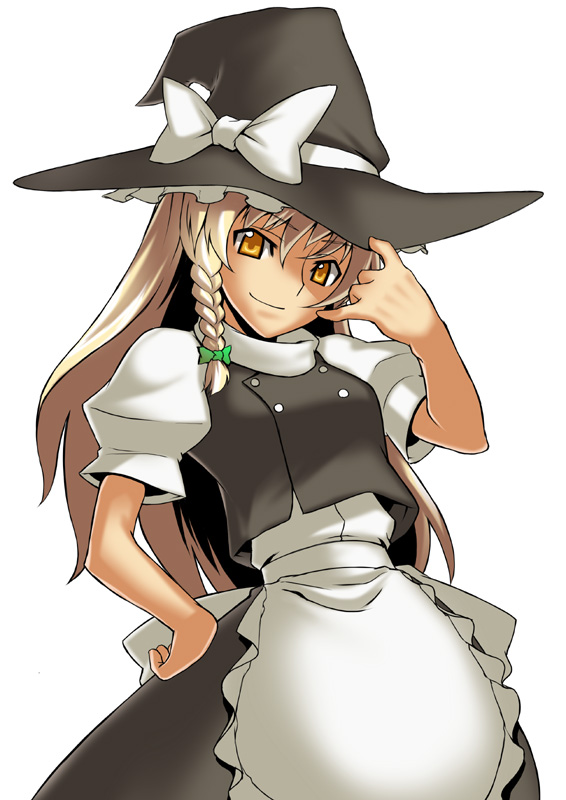 jony (avion mura), kirisame marisa, touhou, 1girl, apron, female focus, hat, simple background, skirt, solo, white background, witch, witch hat, yellow eyes