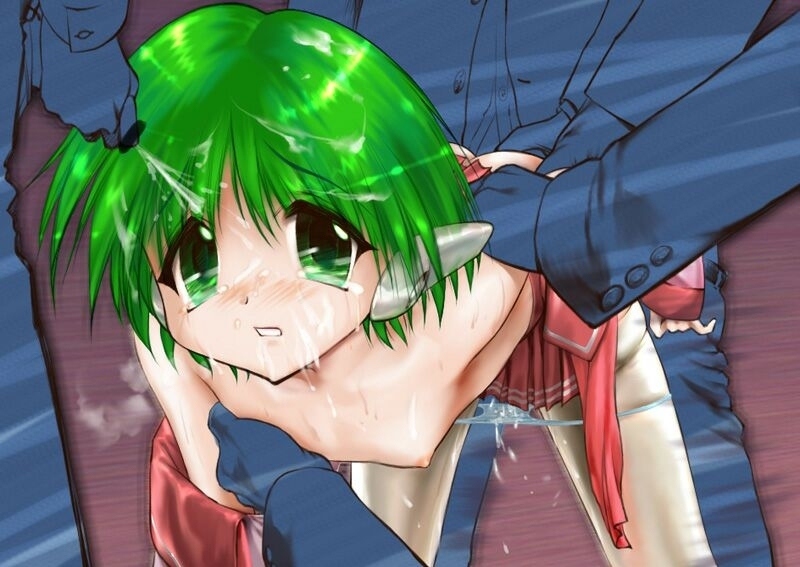 hechi, multi (to heart), to heart, to heart (series), non-web source, 1girl, breasts, censored, cum, cum on body, cum on hair, empty eyes, facial, flat chest, grabbing another's breast, green eyes, green hair, groping, group sex, open clothes, open shirt, panties, panty pull, penis, pointless censoring, rape, robot ears, school uniform, serafuku, sex, shirt, short hair, solo focus, underwear