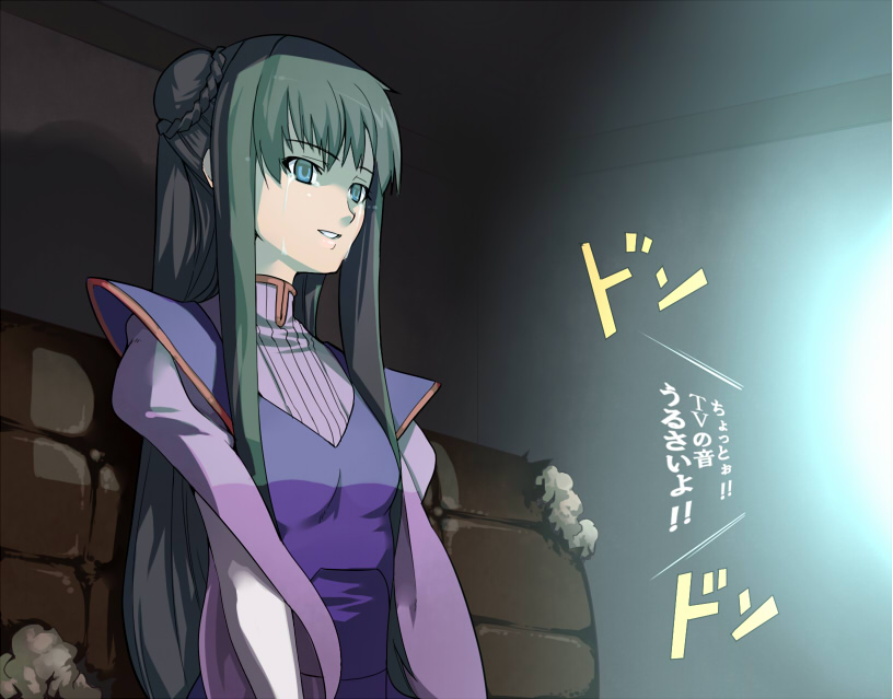 akinaie, marina ismail, gundam, gundam 00, light, translation request, 00s, 1girl, blue hair, expressionless, female focus, green hair, indoors, light rays, long sleeves, sidelocks, solo, tears, upper body