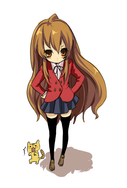 aisaka taiga, toradora!, 00s, 1girl, blazer, female focus, full body, jacket, school uniform, simple background, solo, thighhighs, zettai ryouiki