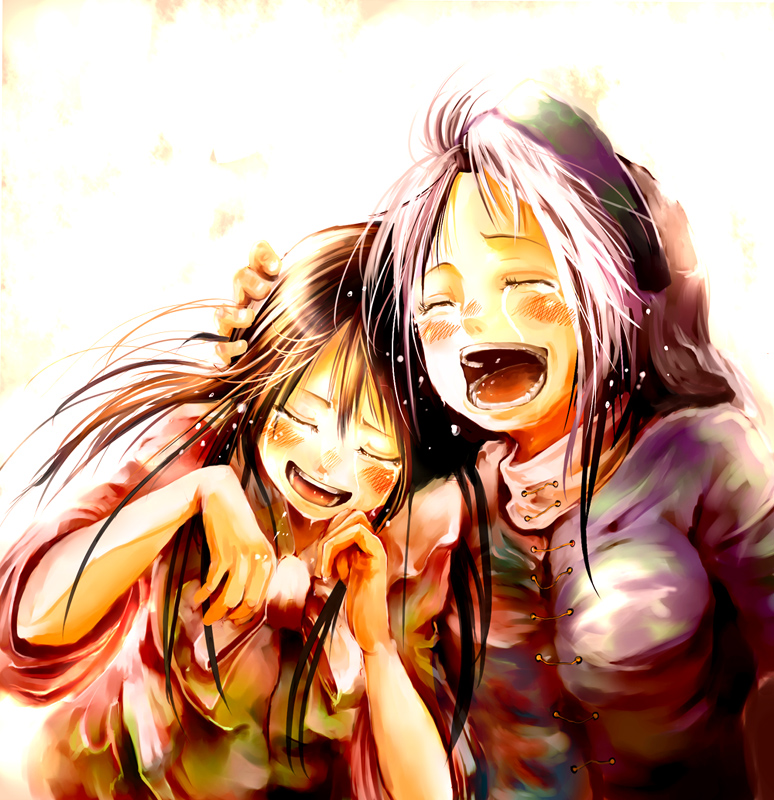 yae (mono110), houraisan kaguya, yagokoro eirin, touhou, 2girls, female focus, friends, laughing, multiple girls, tears