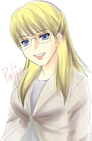 sarah palin, real life, jpeg artifacts, lowres, 1girl, animification, blonde hair, blue eyes, female focus, glasses, politician, solo
