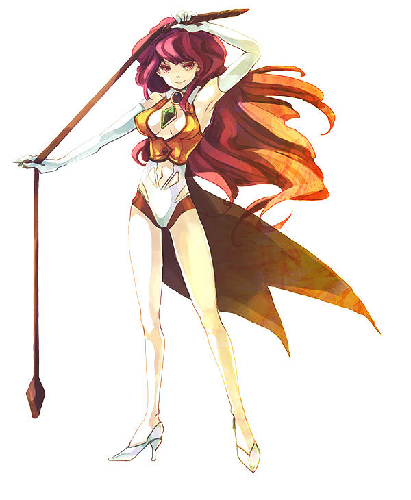 tira misu, bakuretsu hunters, bad id, bad pixiv id, dominatrix, elbow gloves, gloves, high heels, leotard, pink hair, shoes, solo, wavy hair, whip