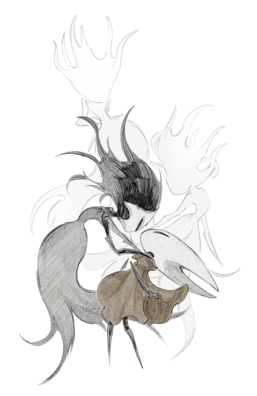 fioco virus, hornet (hollow knight), hollow knight, hollow knight: silksong, highres, 1other, 3girls, arthropod girl, cloak, dancing, ghost, hollow eyes, horned mask, mask, multiple girls, phantom (hollow knight), red cloak, simple background, white background, white mask, wraith (hollow knight)