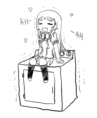 chouun shiryuu, ikkitousen, animated, animated gif, lowres, 00s, 1girl, = =, clothes dryer, female focus, female masturbation, greyscale, happy, kneehighs, long hair, machine, masturbation, monochrome, saliva, socks, solo, uncommon stimulation, washing machine