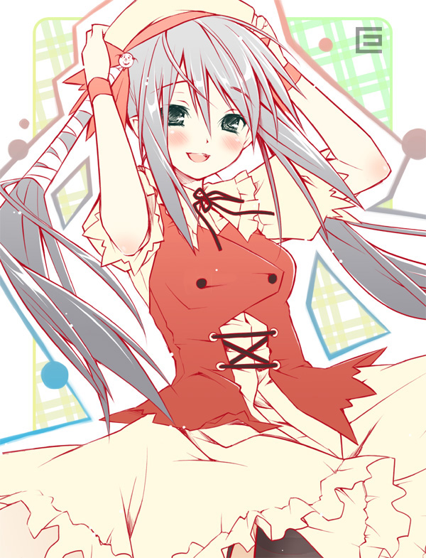eretto, original, tagme, hat, long hair, ribbon, solo, twintails