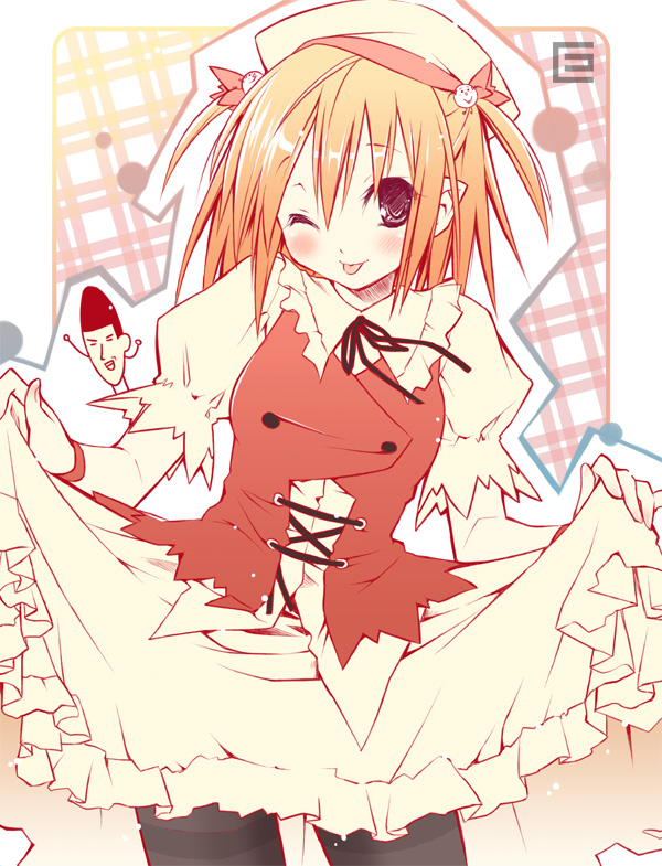 eretto, original, :p, ;p, hat, one eye closed, pantyhose, ribbon, solo, tongue, tongue out, wink