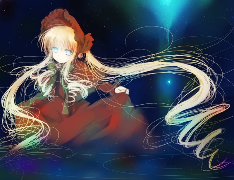caterpillar (artist), shiratama shima, shinku, rozen maiden, 00s, 1girl, blonde hair, female focus, goth fashion, hat, long hair, meron pan, ribbon, solo
