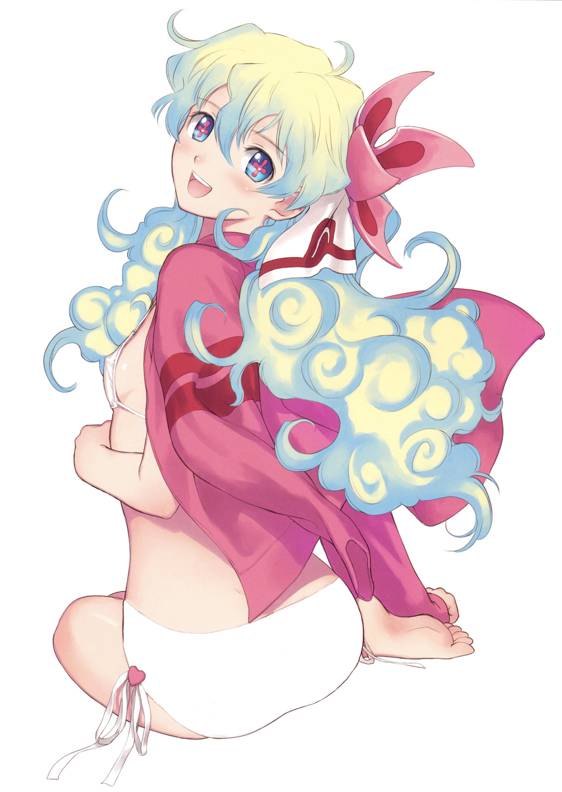 tony taka, nia teppelin, tengen toppa gurren lagann, highres, scan, third-party edit, 00s, barefoot, bikini, blush, feet, soles, solo, swimsuit