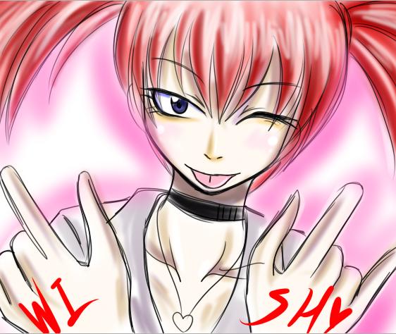 candy cane (rumble roses), rumble roses, 1girl, female focus, gradient background, one eye closed, red hair, solo, tongue, wink