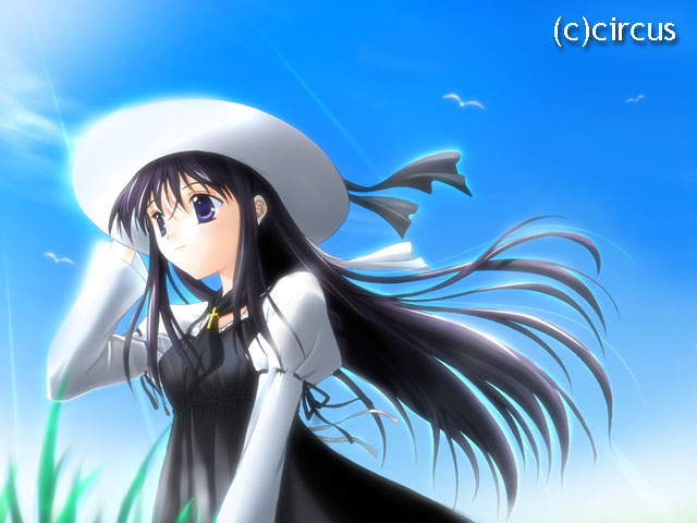 shirakawa sayaka, suika (visual novel), tagme, 00s, black hair, blue eyes, hat, solo