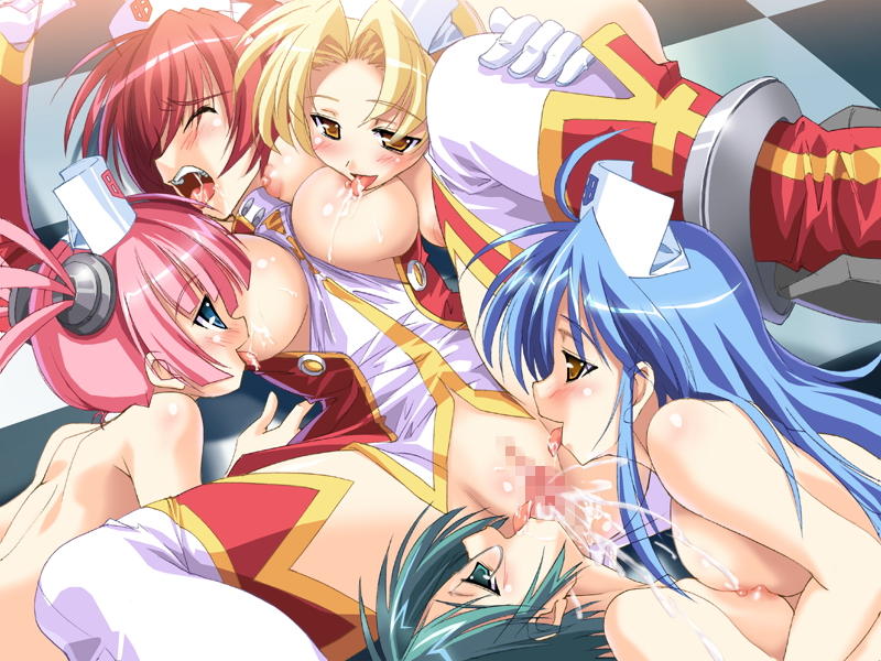 character request, source request, 5girls, breast sucking, breasts, censored, cunnilingus, floor, lying, multiple girls, nurse, oral, orgasm, pussy, pussy juice, saliva, teamwork, tongue, yuri