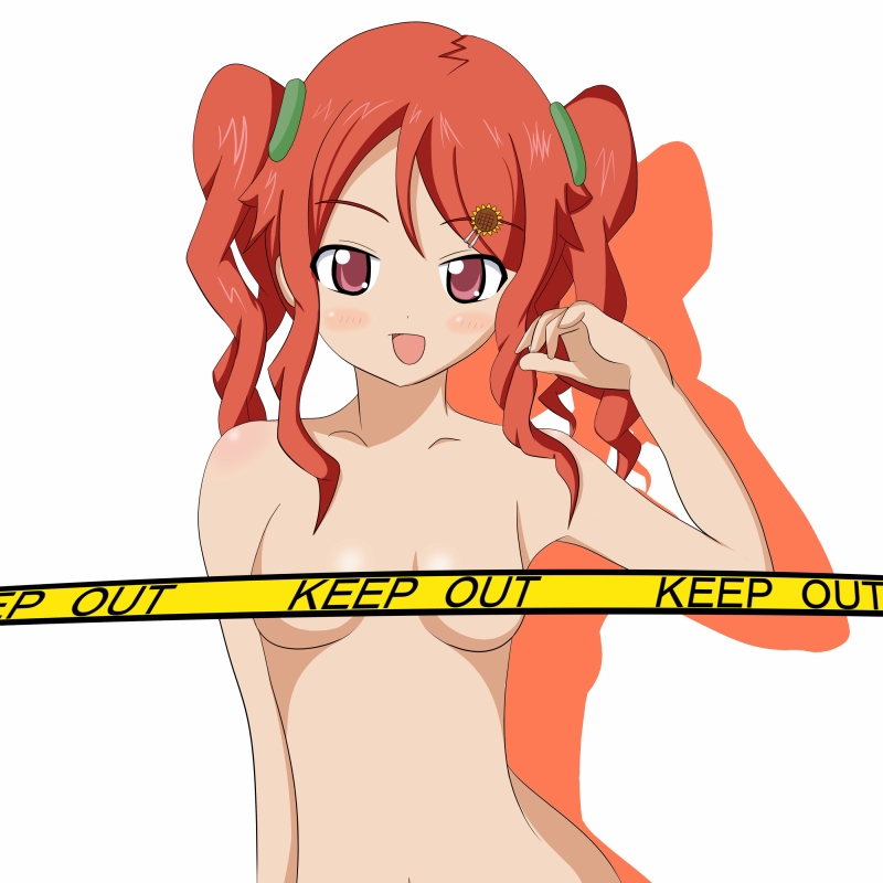mametti, gauche (tales), tales of (series), tales of vesperia, 00s, 1girl, blush, censored, female focus, nude, red eyes, red hair, smile, solo