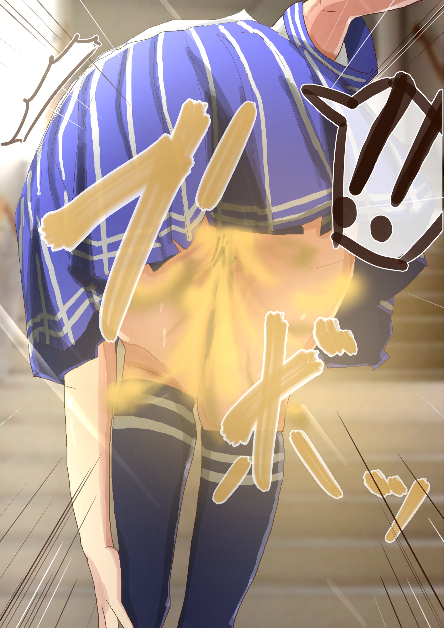 aoi toyomimasu, ichinomiya asumi, 1girl, anus, ass, ass focus, black hair, blue eyes, dirty ass, fart, huge ass, legs, long hair, panties, perineum, school uniform, shirt, skirt, smell, smelly anus, socks, underwear