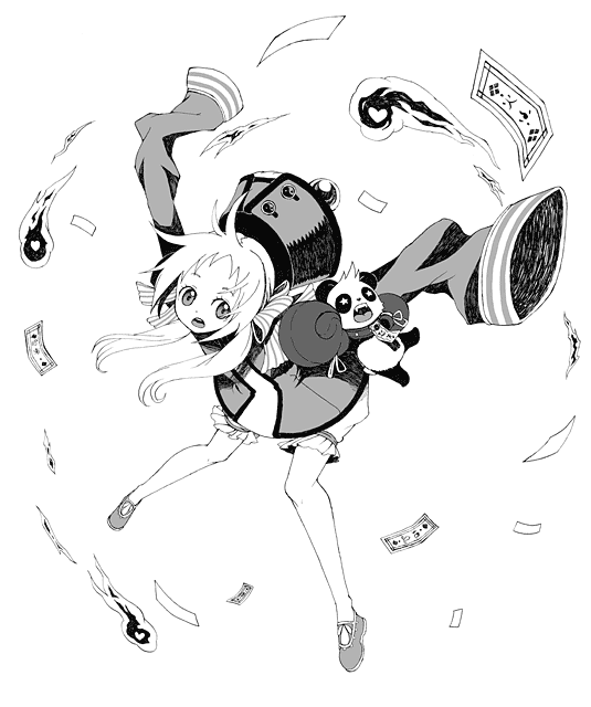 apupu, apupu (artist), original, bad id, bad pixiv id, greyscale, hat, legs, monochrome, oversized clothes, panda, solo