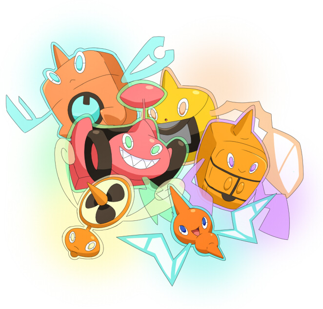 rotom, rotom (fan), rotom (frost), rotom (heat), rotom (mow), rotom (normal), rotom (wash), nintendo, pokemon, wash, alternate form, gen 4 pokemon, lawnmower, multiple persona, no humans, oven, pokemon (creature), refrigerator, spinning, washing machine