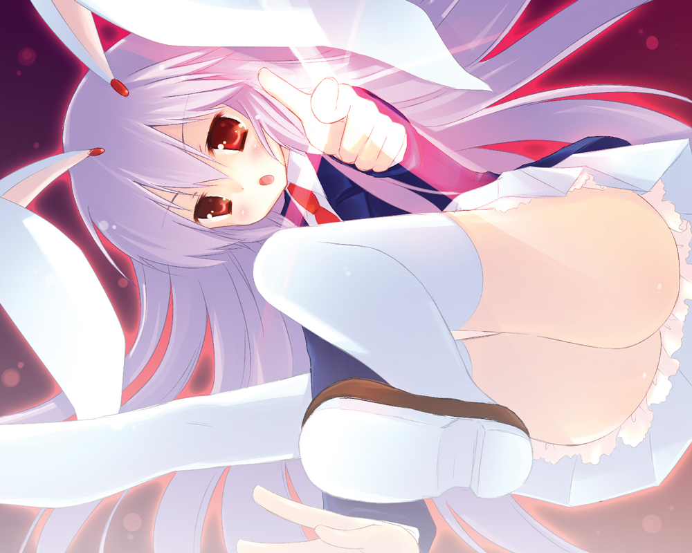 natsume eri, reisen udongein inaba, touhou, 1girl, animal ears, ass, female focus, long hair, purple hair, rabbit ears, skirt, solo, thighhighs