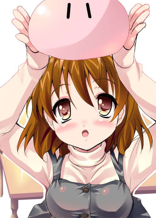 shiranagi, furukawa nagisa, clannad, dango daikazoku, 00s, 1girl, :o, brown eyes, brown hair, dango, female focus, food, open mouth, solo, table, wagashi