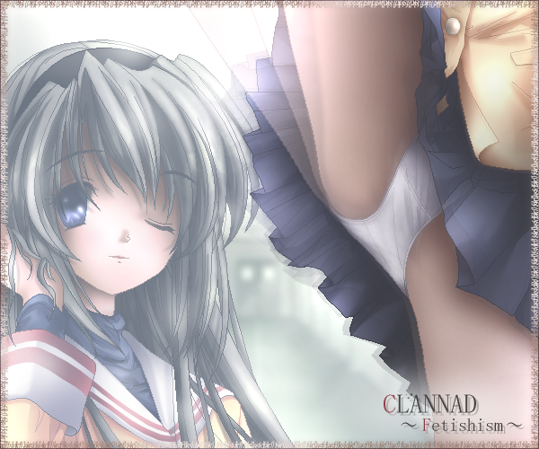 gisarme, sakagami tomoyo, clannad, silver hair, 00s, blue eyes, hairband, kicking, panties, school uniform, serafuku, underwear, white panties, wink