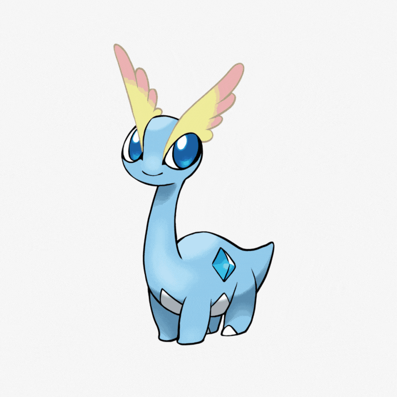 amaura, nintendo, pokemon, artist request, official art, third-party source, animal focus, blue eyes, closed mouth, full body, gen 6 pokemon, no humans, pokemon (creature), pokemon focus, simple background, smile, solo, white background